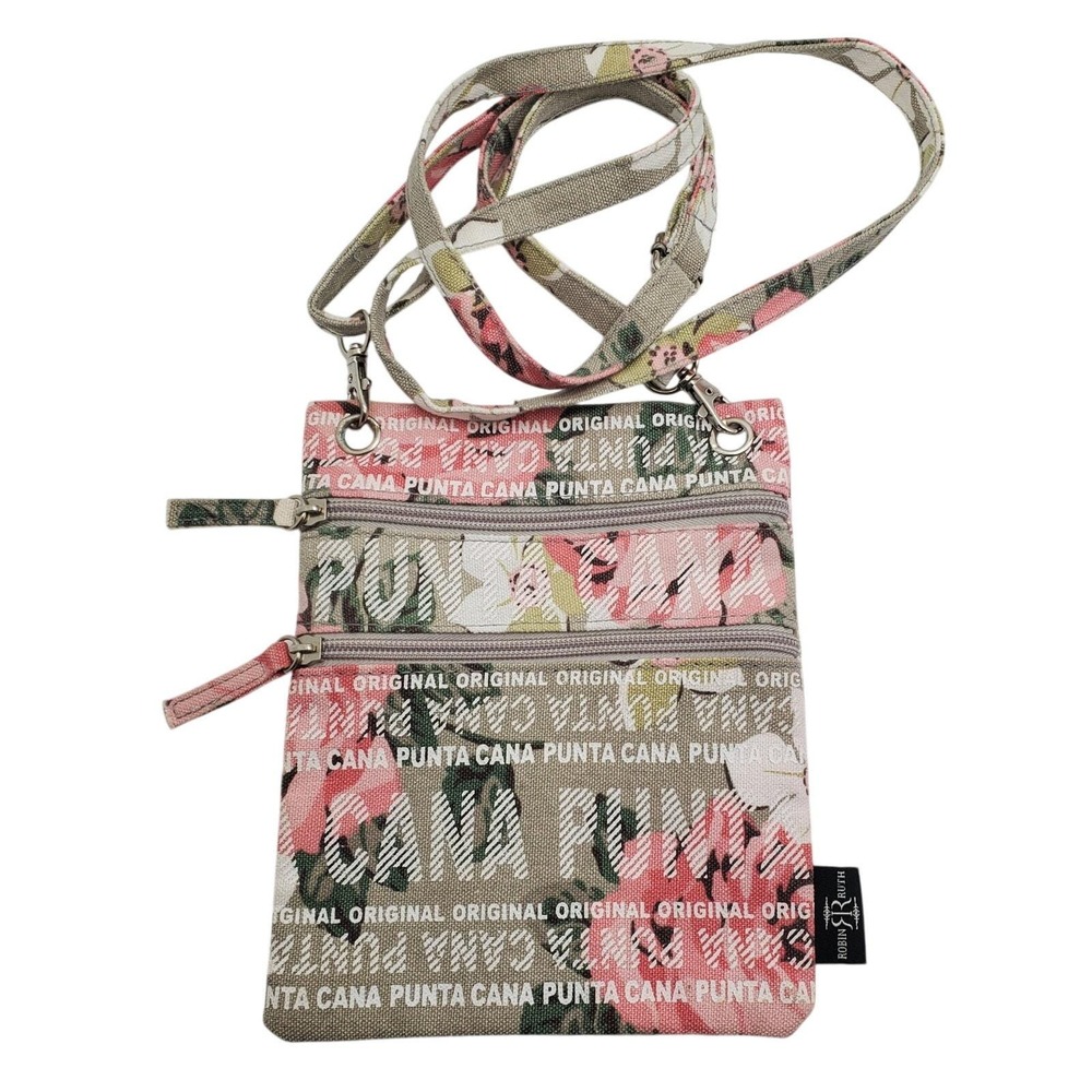 Robin Ruth Punta Cana Crossbody Bag Gray Floral Fabric Small Purse Strap Travel